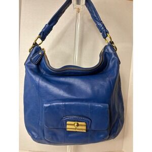 Coach Kristin Blue Leather Hobo Shoulder Bag Gold Hardware *see pics